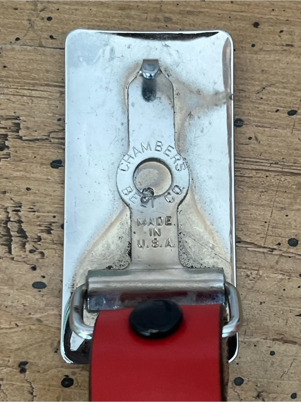 ❤️VTG 70s Sears Kids Red Leather Tooled Belt Chambers Horse Buckle Large 22-24